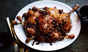 Duck Confit Crostini with Pickled Cherries